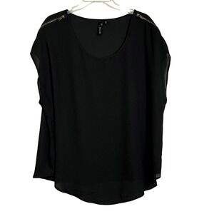 Trende 2X Black Blouse Zipper Accent Dolman Sleeve Lightweight Top (3043)